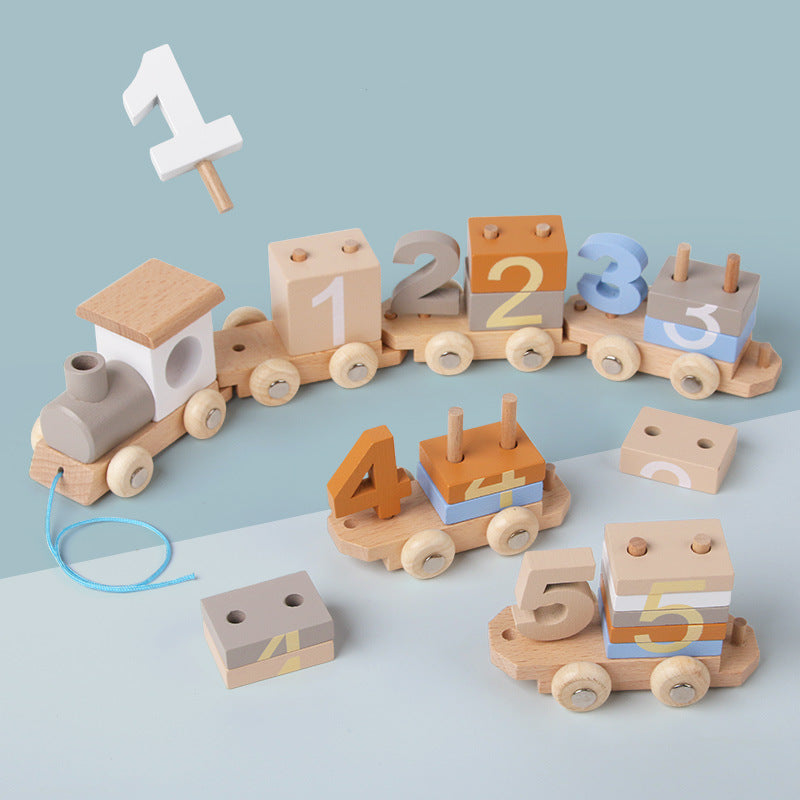 Children's Wooden Early Education Enlightenment Digital Color Cognitive Assembling Building Blocks Pulling Train Educational Toys