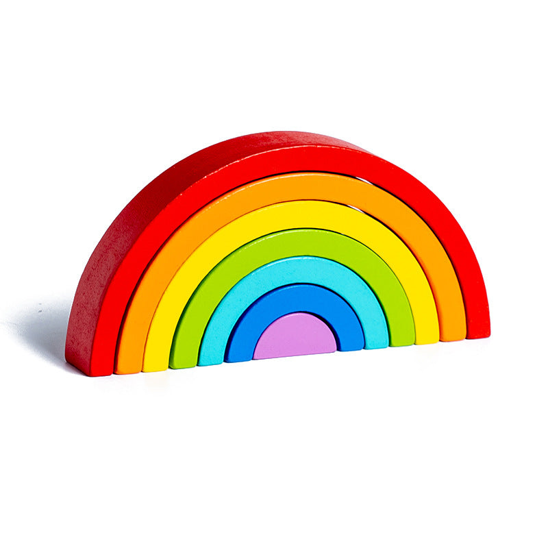 Wooden Children's Enlightenment Educational Kindergarten Color Recognition Early Learning Wooden Building Blocks Rainbow Stacking Blocks