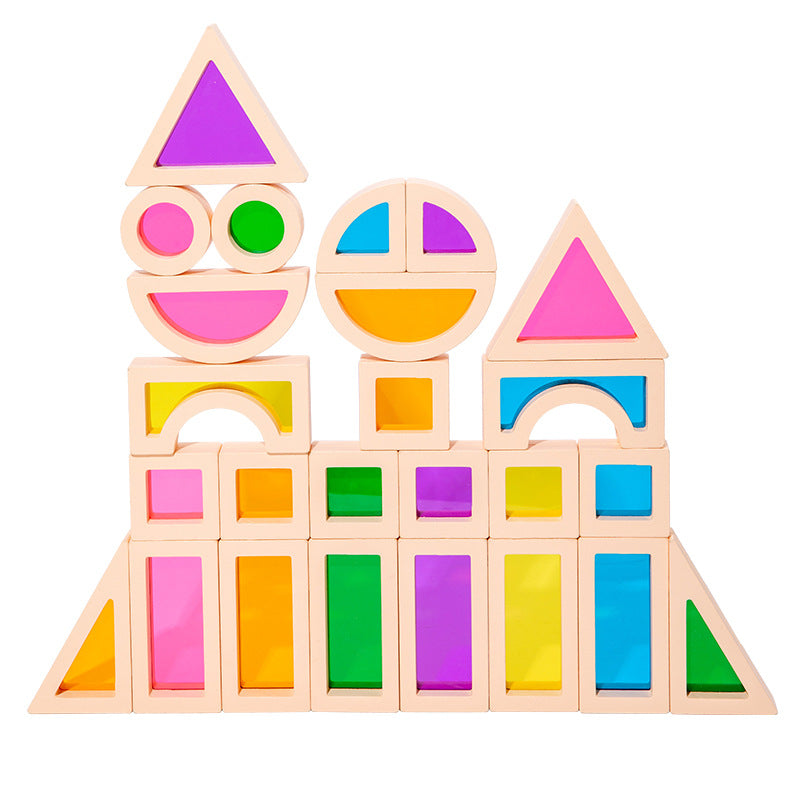 Wooden Rainbow Building Blocks for Kids 25 Pcs Rainbow Stacker Stacking Blocks Game Colorful Construction Toys Preschool Learning Educational Toys -Geometry Wooden Blocks for Boys & Girls