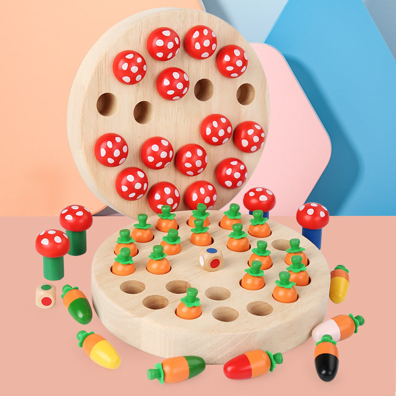Wooden Fun Carrot Mushroom Memory Chess Pull Carrot Children's Educational Early Learning Focus Interactive Desktop Game Chess