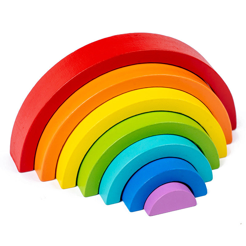 Wooden Children's Enlightenment Educational Kindergarten Color Recognition Early Learning Wooden Building Blocks Rainbow Stacking Blocks