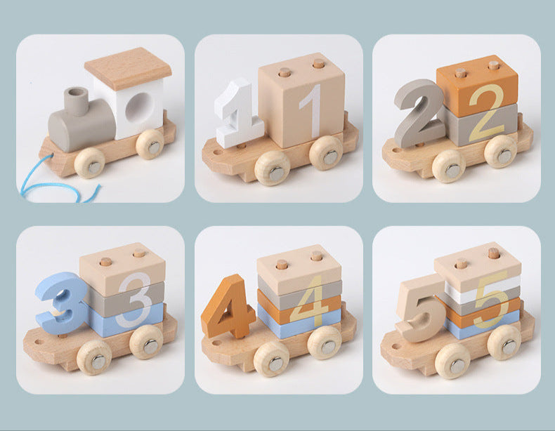 Children's Wooden Early Education Enlightenment Digital Color Cognitive Assembling Building Blocks Pulling Train Educational Toys