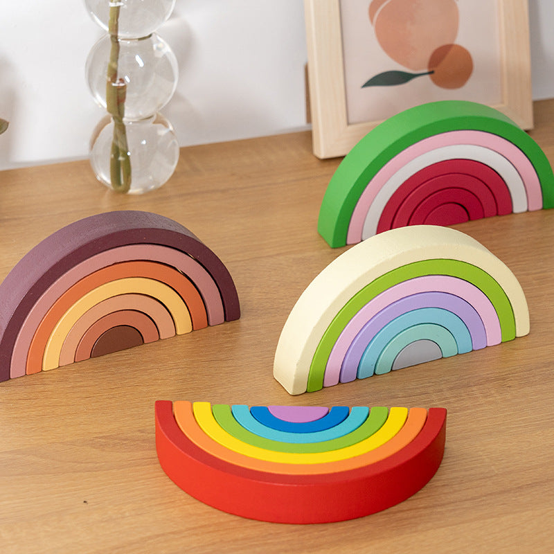 Wooden Children's Enlightenment Educational Kindergarten Color Recognition Early Learning Wooden Building Blocks Rainbow Stacking Blocks