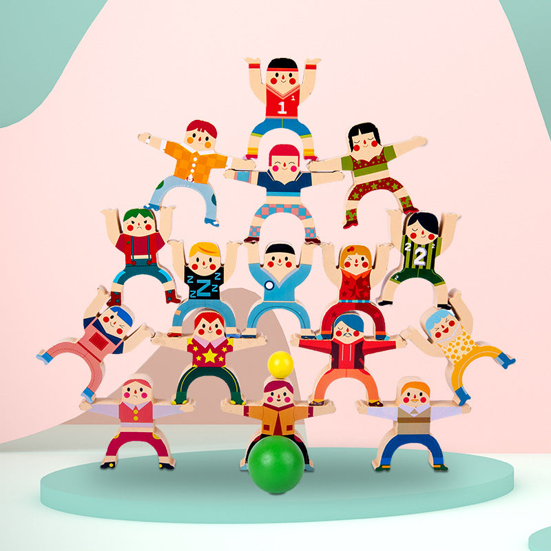 Montessori Children's Wooden Early Education Parent-Child Interactive Color Recognition Strongman Stacking Balance Blocks Educational Toys