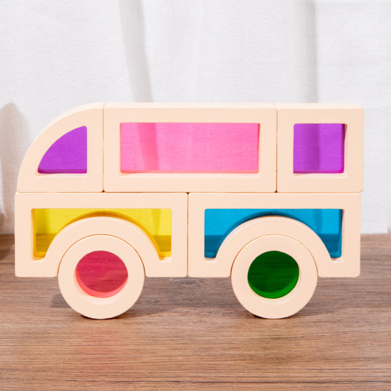 Wooden Rainbow Building Blocks for Kids 25 Pcs Rainbow Stacker Stacking Blocks Game Colorful Construction Toys Preschool Learning Educational Toys -Geometry Wooden Blocks for Boys & Girls