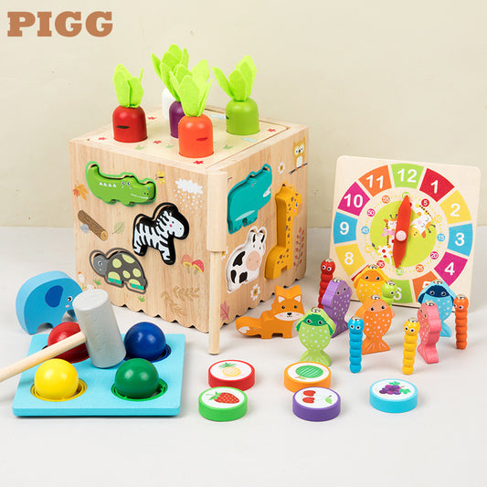 Children's Multi-Functional Wooden Montessori 8 in 1 Knock Ball Animal Matching Fishing Early Education Educational Toys Toys for 1+ Year Old Boys&Girls,Kids Educational Learning Toys for Toddlers Age 1-2