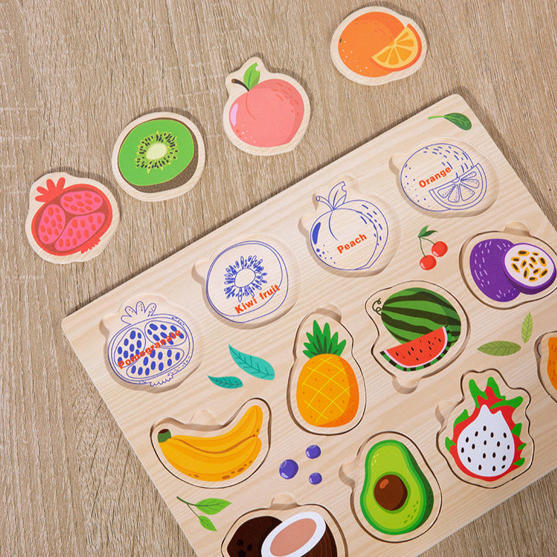 Children's Educational Toys 4--6 years Wooden Puzzles for Toddlers 9 Pieces Preschool Educational and Learning Traffic Fruit Number Animal Cognition Flat Handheld Puzzle STEM Toys