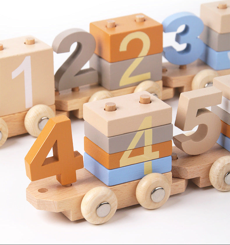 Children's Wooden Early Education Enlightenment Digital Color Cognitive Assembling Building Blocks Pulling Train Educational Toys