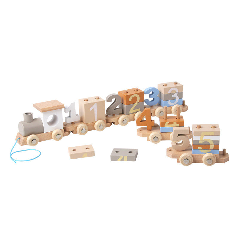 Children's Wooden Early Education Enlightenment Digital Color Cognitive Assembling Building Blocks Pulling Train Educational Toys