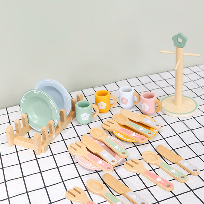 Wooden Tea Party Set for Little Girls, Tea Set Toddler Girl Toys, Pretend Play Tea Sets for Toddlers 3-5, Wooden Toys with Cupcake Stand & Play Kitchen Accessories for 3-6 Years Old Gifts