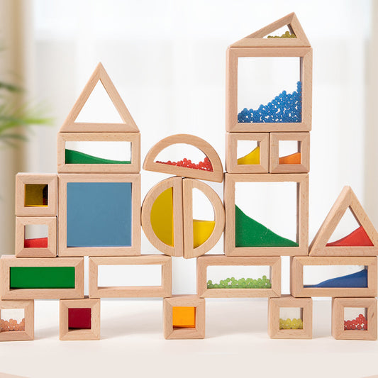 Toddler Montessori Translucent Color Recognition Shape Building Blocks Transformable Acrylic Rainbow Educational Toys
