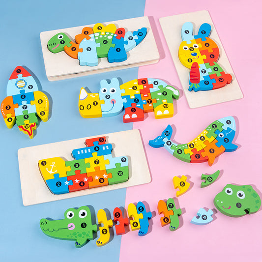 Wooden Children's Educational Toys 4-6 Wooden Animal Traffic Shape Matching 3D Montessori Colorful Shape Learning Puzzle, Preschool Education Toys Gifts for Boys Girls