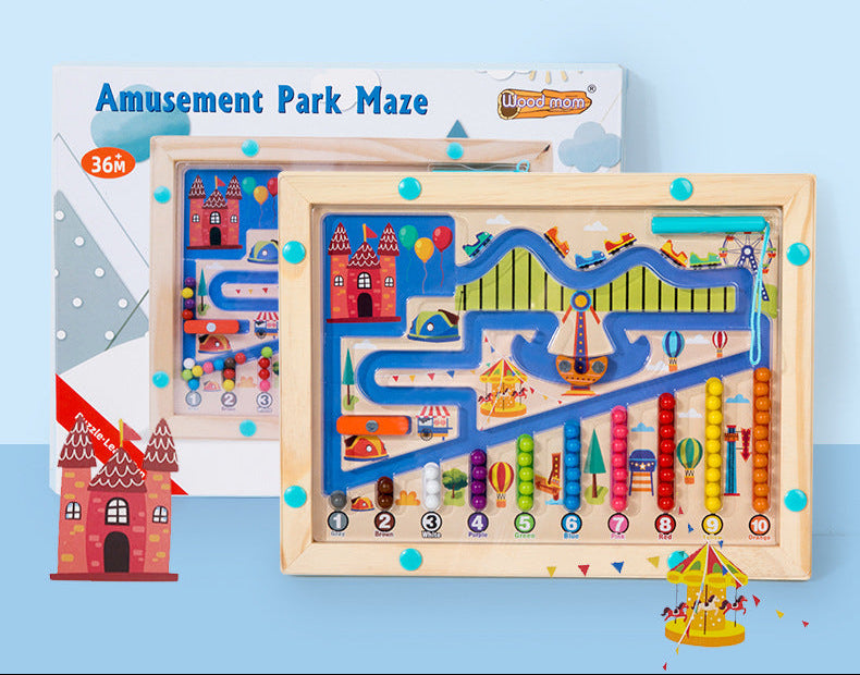 Magnetic Color and Number Maze, Montessori Toys for 3+ Year Old, Wooden Puzzle Activity Board, Learning Educational Counting Matching Toys for Toddlers and Kids Boys Girls Preschoolers 3 4 5 Years Old