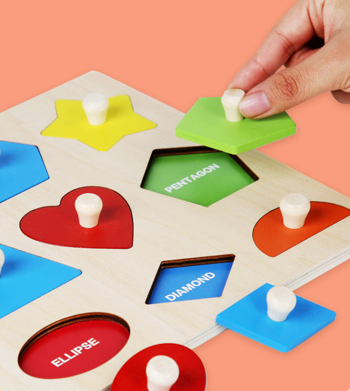 Montessori Toy Wooden Shape Peg Puzzle, Fine Motor Color Matching Sorting Board, Early Learning Educational Activity Toy Gift for Preschool Toddler Baby