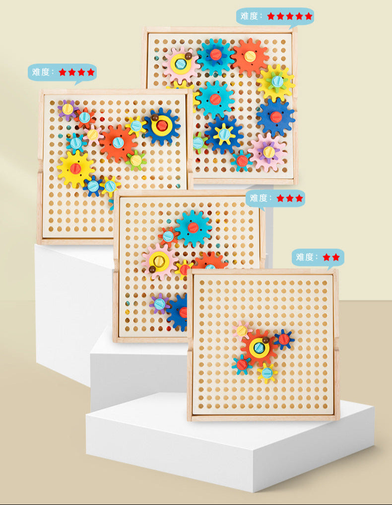 Montessori Toys Children's Wooden Color Recognition Matching Nuts Gears Mushroom Nails Assembly Educational Toys