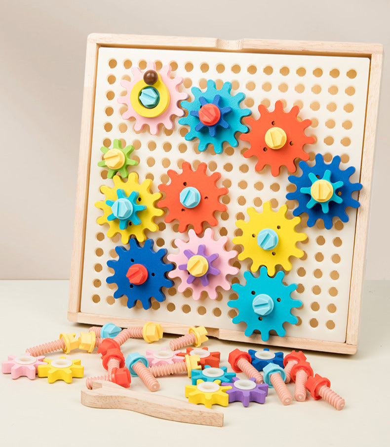 Montessori Toys Children's Wooden Color Recognition Matching Nuts Gears Mushroom Nails Assembly Educational Toys
