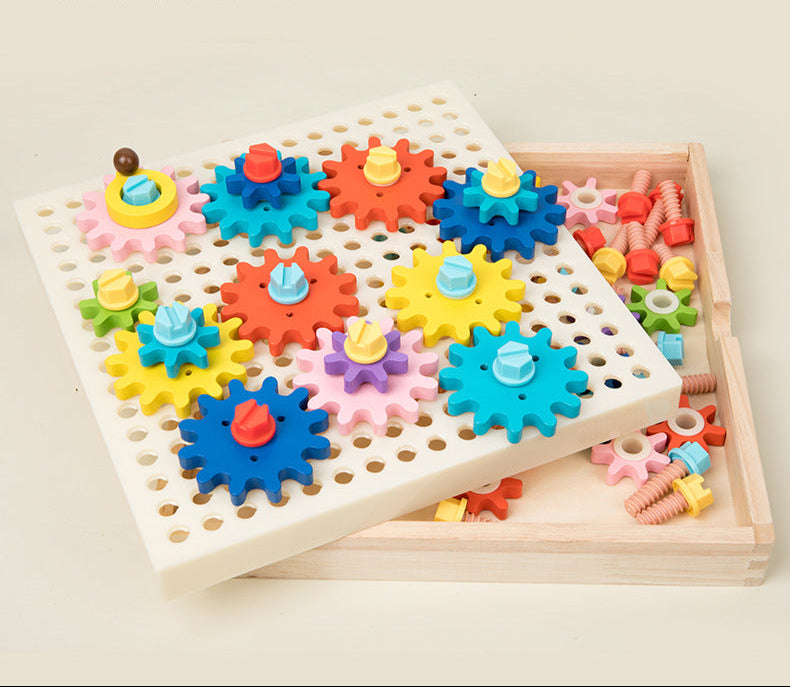 Montessori Toys Children's Wooden Color Recognition Matching Nuts Gears Mushroom Nails Assembly Educational Toys
