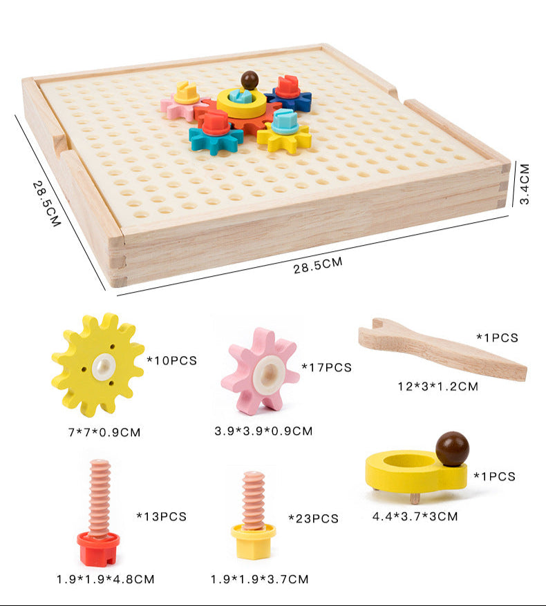 Montessori Toys Children's Wooden Color Recognition Matching Nuts Gears Mushroom Nails Assembly Educational Toys