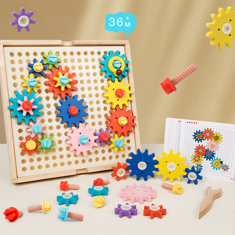 Montessori Toys Children's Wooden Color Recognition Matching Nuts Gears Mushroom Nails Assembly Educational Toys