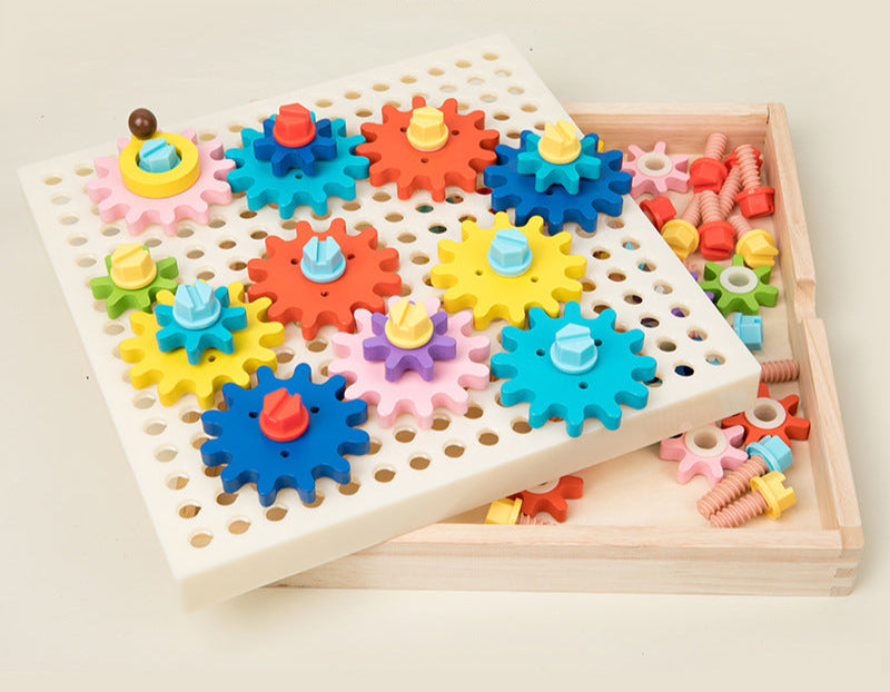Montessori Toys Children's Wooden Color Recognition Matching Nuts Gears Mushroom Nails Assembly Educational Toys