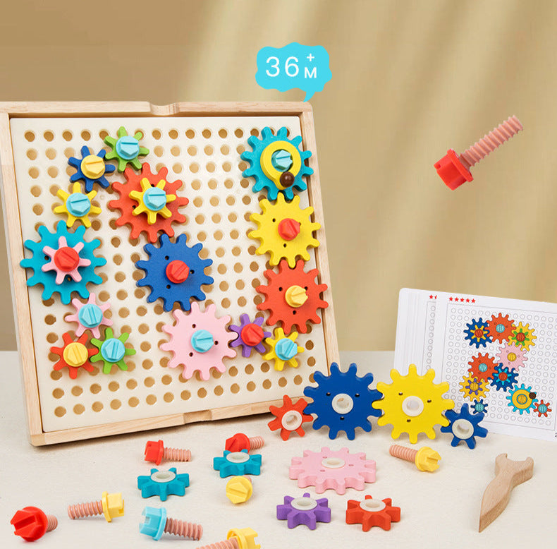 Montessori Toys Children's Wooden Color Recognition Matching Nuts Gears Mushroom Nails Assembly Educational Toys