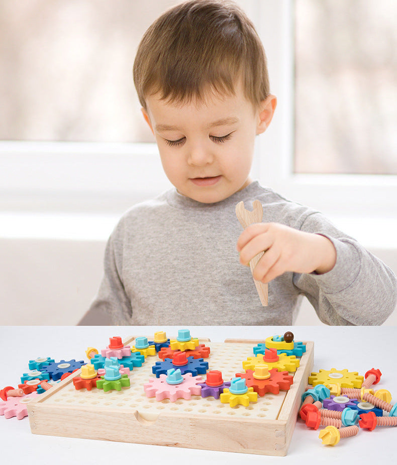Montessori Toys Children's Wooden Color Recognition Matching Nuts Gears Mushroom Nails Assembly Educational Toys