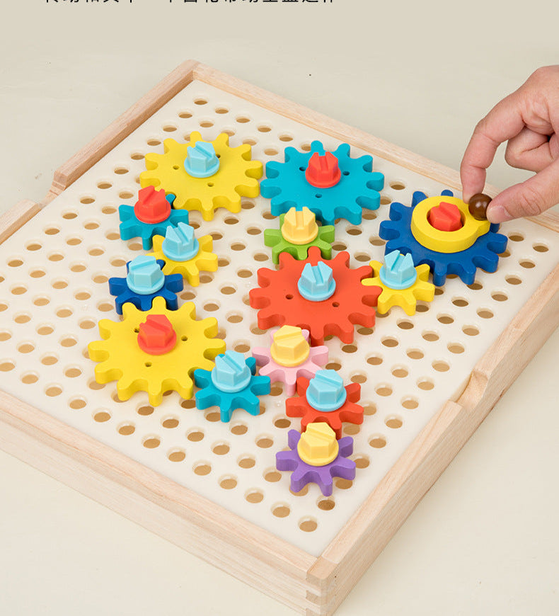 Montessori Toys Children's Wooden Color Recognition Matching Nuts Gears Mushroom Nails Assembly Educational Toys