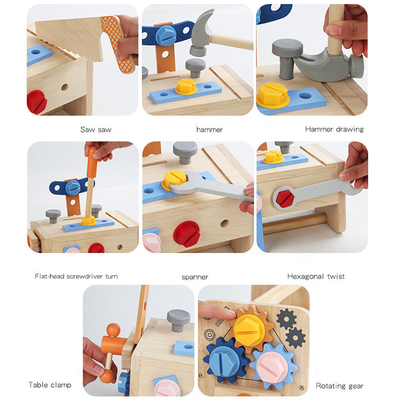 Montessori Toys ool Bench for Kids Toy Play Workbench Wooden Tool Bench Workshop Workbench with Tools Set Wooden Construction Bench Toy for 3 4 5 Year Old Boys Girls