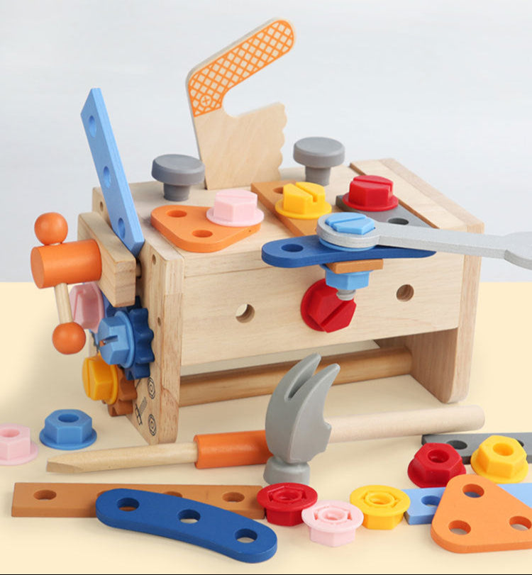 Montessori Toys ool Bench for Kids Toy Play Workbench Wooden Tool Bench Workshop Workbench with Tools Set Wooden Construction Bench Toy for 3 4 5 Year Old Boys Girls