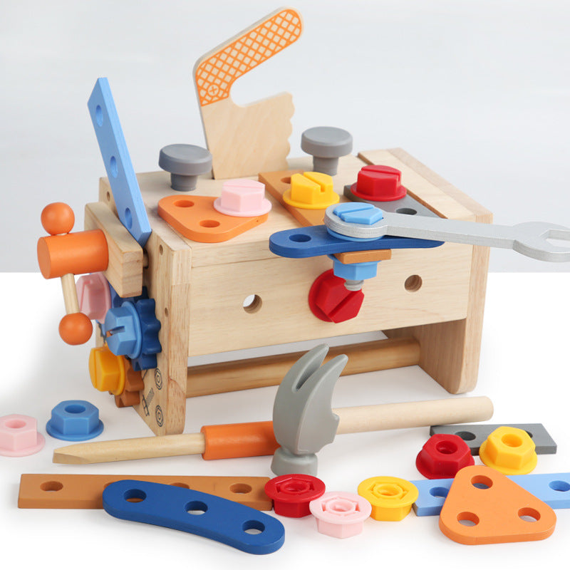 Montessori Toys ool Bench for Kids Toy Play Workbench Wooden Tool Bench Workshop Workbench with Tools Set Wooden Construction Bench Toy for 3 4 5 Year Old Boys Girls