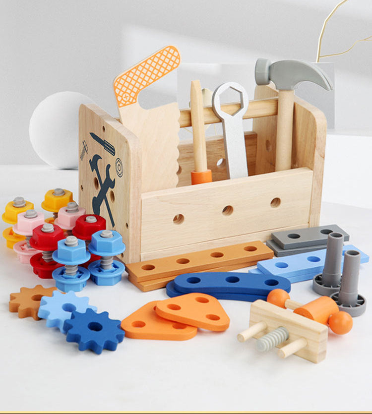 Montessori Toys ool Bench for Kids Toy Play Workbench Wooden Tool Bench Workshop Workbench with Tools Set Wooden Construction Bench Toy for 3 4 5 Year Old Boys Girls