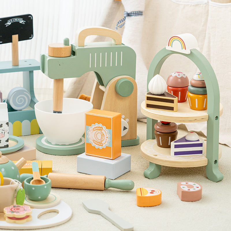 Wooden Tea Party Set for Little Girls, Tea Set Toddler Girl Toys, Pretend Play Tea Sets for Toddlers 3-5, Wooden Toys with Cupcake Stand & Play Kitchen Accessories for 3 4 5 6 Years Old Gifts