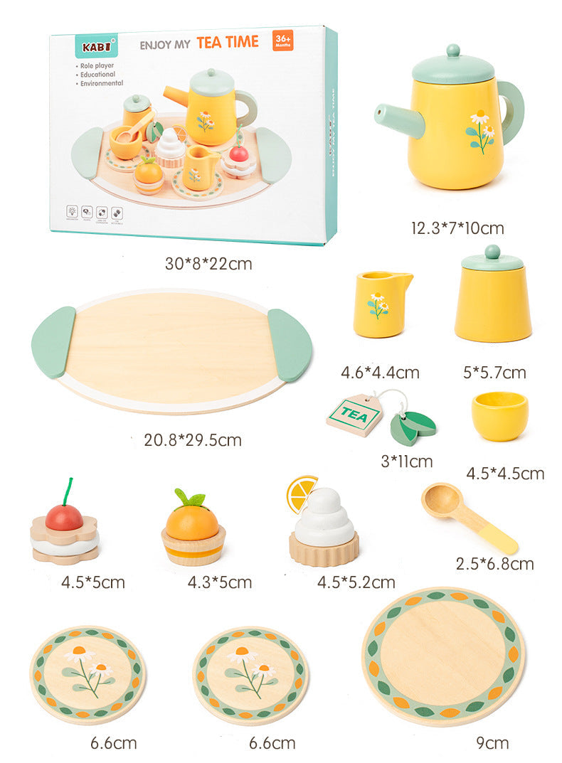 Wooden Tea Party Set for Little Girls, Tea Set Toddler Girl Toys, Pretend Play Tea Sets for Toddlers 3-5, Wooden Toys with Cupcake Stand & Play Kitchen Accessories for 3 4 5 6 Years Old Gifts