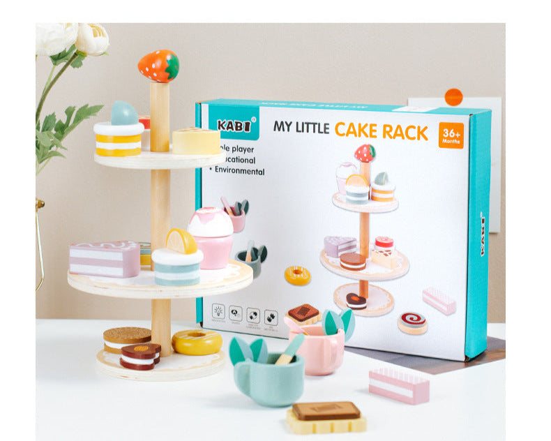 Wooden Tea Party Set for Little Girls, Tea Set Toddler Girl Toys, Pretend Play Tea Sets for Toddlers 3-5, Wooden Toys with Cupcake Stand & Play Kitchen Accessories for 3 4 5 6 Years Old Gifts