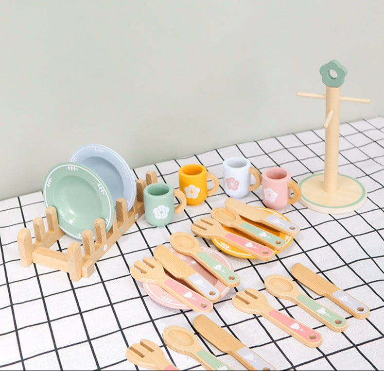 Wooden Tea Party Set for Little Girls, Tea Set Toddler Girl Toys, Pretend Play Tea Sets for Toddlers 3-5, Wooden Toys with Cupcake Stand & Play Kitchen Accessories for 3 4 5 6 Years Old Gifts