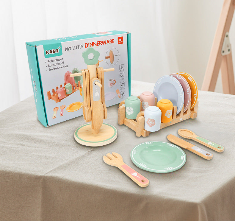 Wooden Tea Party Set for Little Girls, Tea Set Toddler Girl Toys, Pretend Play Tea Sets for Toddlers 3-5, Wooden Toys with Cupcake Stand & Play Kitchen Accessories for 3 4 5 6 Years Old Gifts