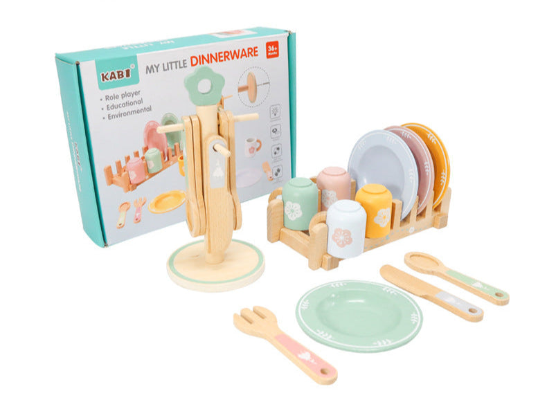 Wooden Tea Party Set for Little Girls, Tea Set Toddler Girl Toys, Pretend Play Tea Sets for Toddlers 3-5, Wooden Toys with Cupcake Stand & Play Kitchen Accessories for 3 4 5 6 Years Old Gifts