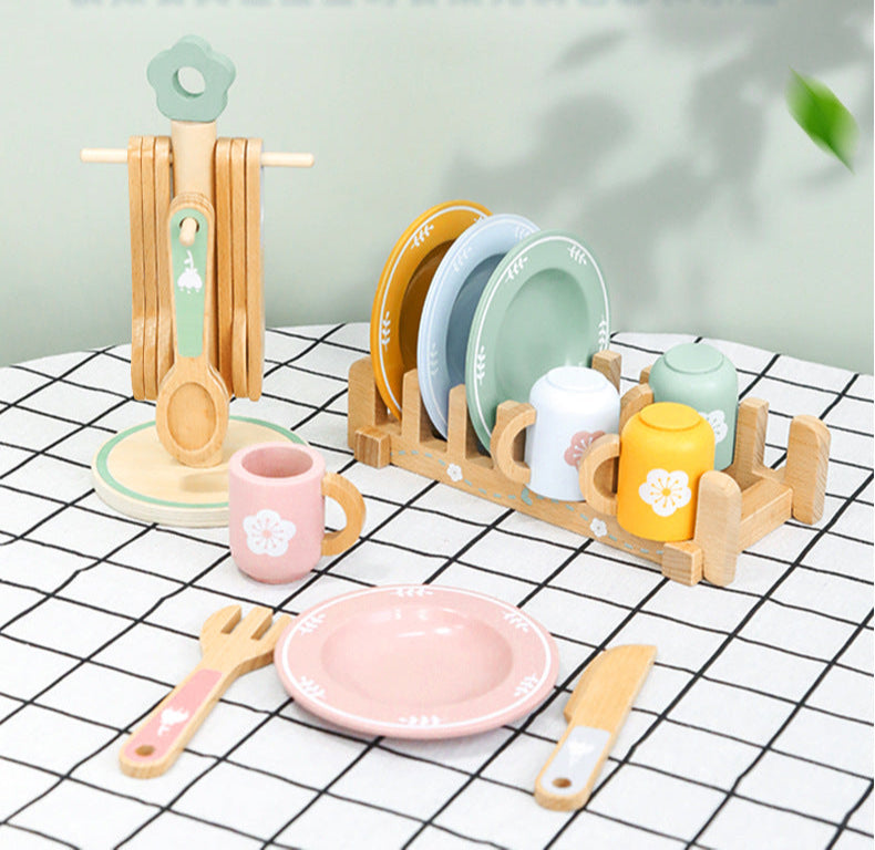 Wooden Tea Party Set for Little Girls, Tea Set Toddler Girl Toys, Pretend Play Tea Sets for Toddlers 3-5, Wooden Toys with Cupcake Stand & Play Kitchen Accessories for 3 4 5 6 Years Old Gifts
