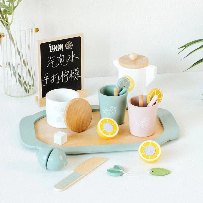 Wooden Tea Party Set for Little Girls, Tea Set Toddler Girl Toys, Pretend Play Tea Sets for Toddlers 3-5, Wooden Toys with Cupcake Stand & Play Kitchen Accessories for 3 4 5 6 Years Old Gifts