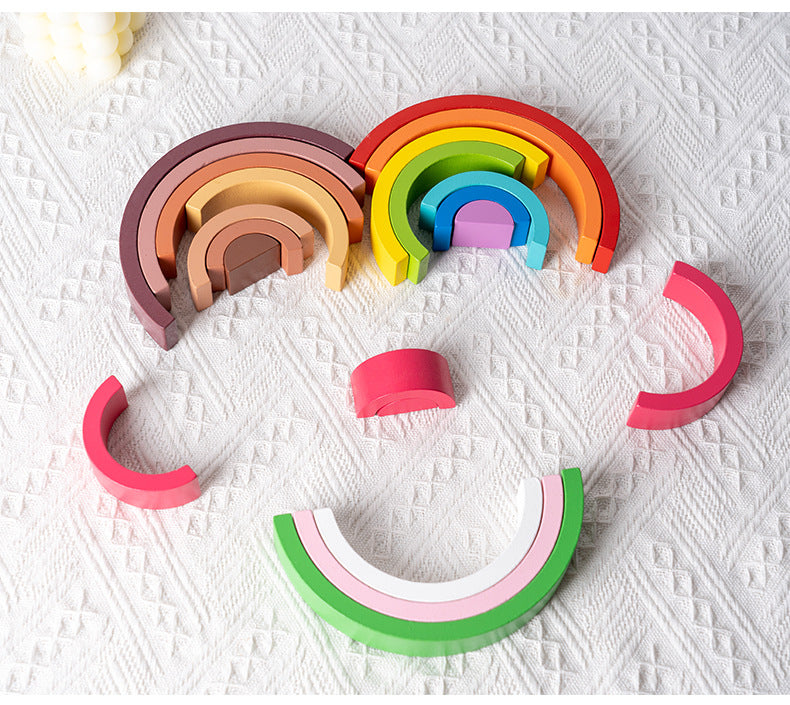 Wooden Children's Enlightenment Educational Kindergarten Color Recognition Early Learning Wooden Building Blocks Rainbow Stacking Blocks