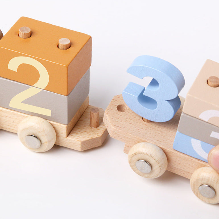 Children's Wooden Early Education Enlightenment Digital Color Cognitive Assembling Building Blocks Pulling Train Educational Toys