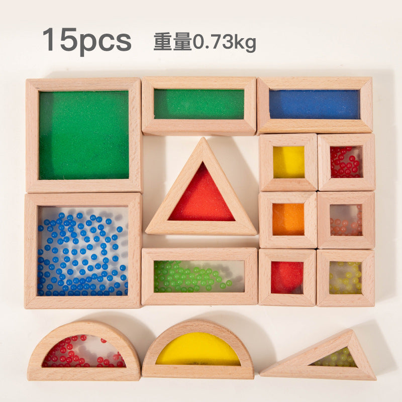 Toddler Montessori Translucent Color Recognition Shape Building Blocks Transformable Acrylic Rainbow Educational Toys