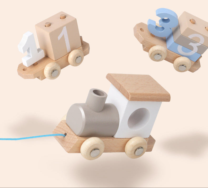 Children's Wooden Early Education Enlightenment Digital Color Cognitive Assembling Building Blocks Pulling Train Educational Toys