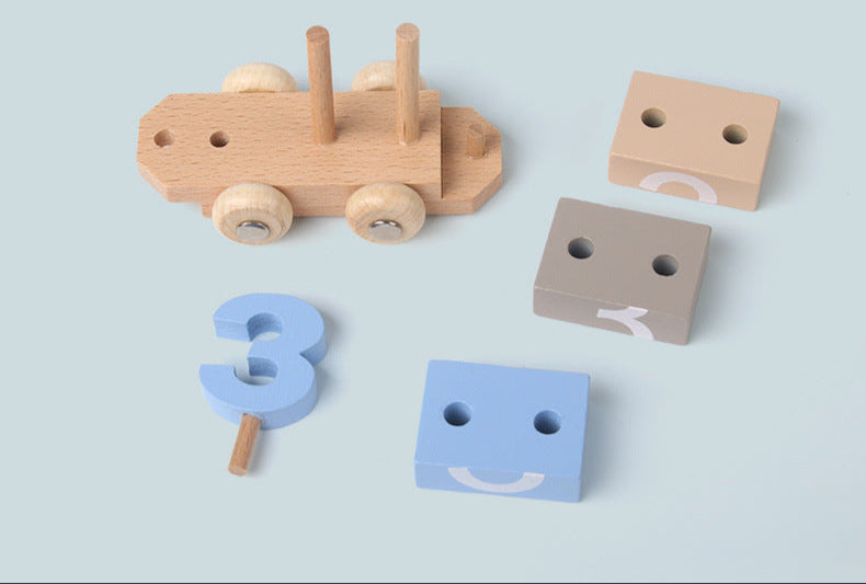 Children's Wooden Early Education Enlightenment Digital Color Cognitive Assembling Building Blocks Pulling Train Educational Toys